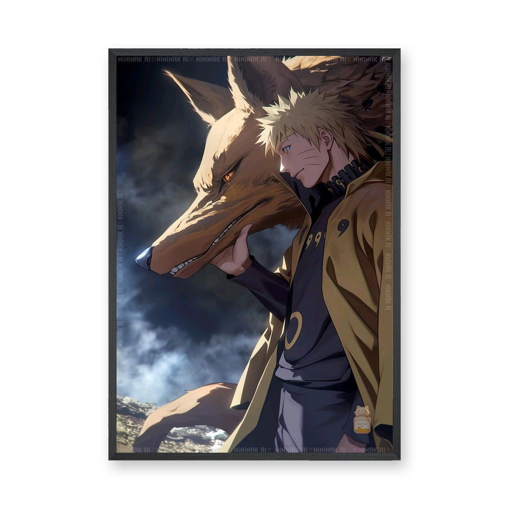 Naruto And Kurama Modern Anime Wall Art – Dark Giant Fox Spirit Print