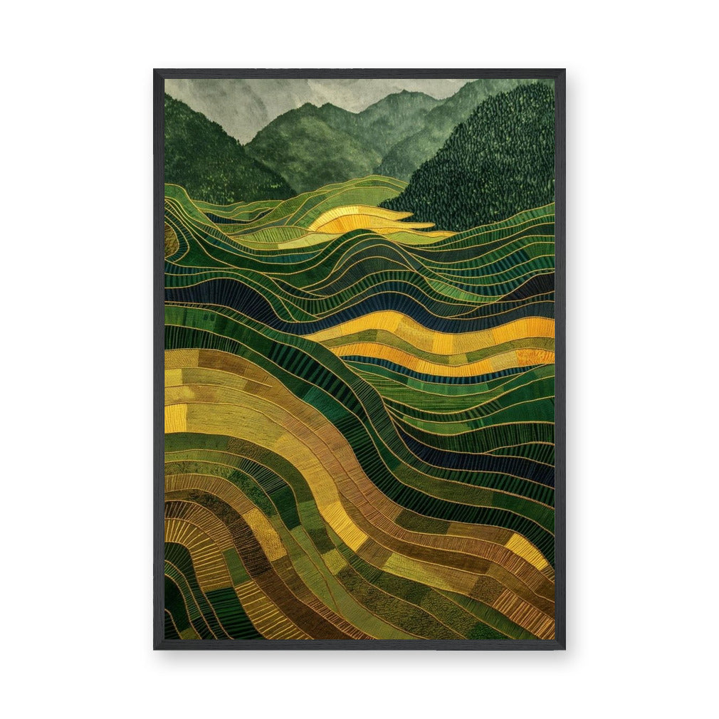 Nature Landscape Abstract Wall Art – Green Gold Terraced Fields