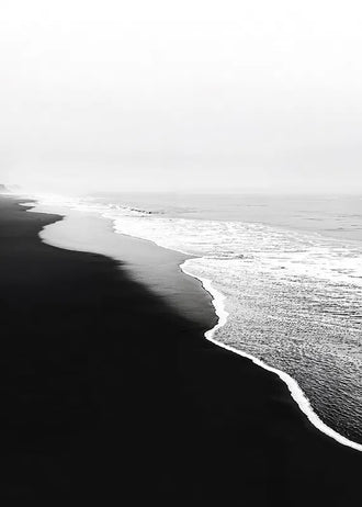 Ocean Shoreline Minimalist Coastal Wall Art – Black and White Beach Photography