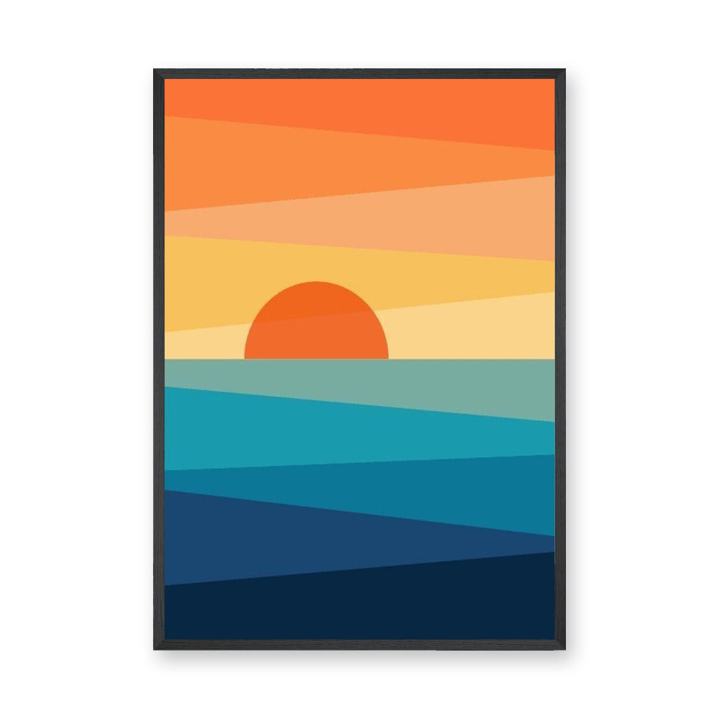 Ocean Sunset Minimalist Wall Art – Abstract Coastal Seascape