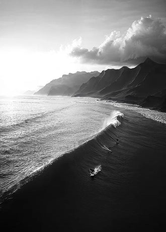 Ocean Wave Photography Coastal Wall Art – Black-and-White Surf Coast