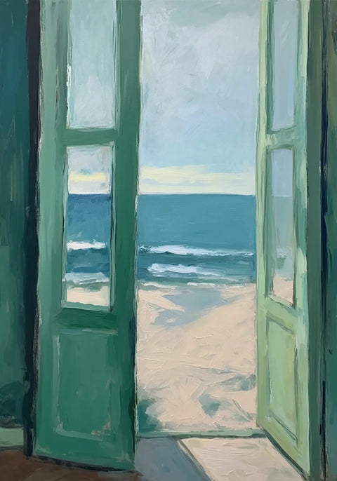 Open Beach Doors Coastal Wall Art – Green Doors to Ocean View