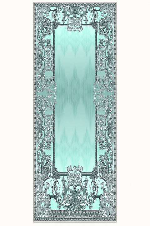 Ornate Geometric Modern Runner Rug – Turquoise