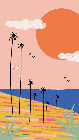 Palm Beach Coastal Wall Art – Pastel Tropical Sunset Illustration