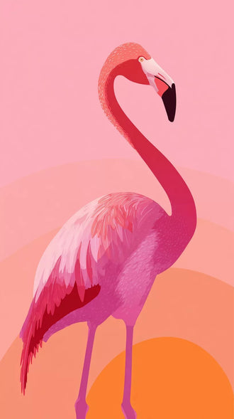 Pink Flamingo Modern Wall Art – Peach Orange Abstract Bird Illustration