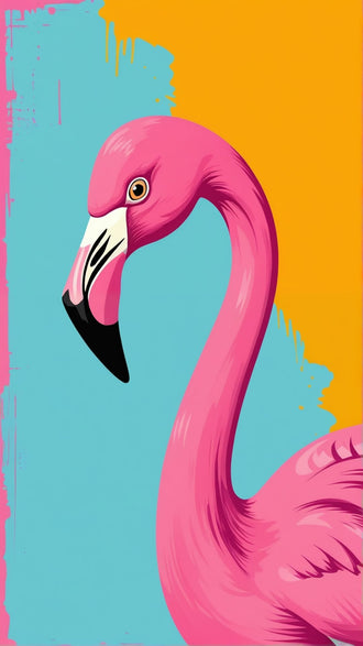 Pink Flamingo Pop Art Wall Art – Bright Aqua Orange Paint Drips