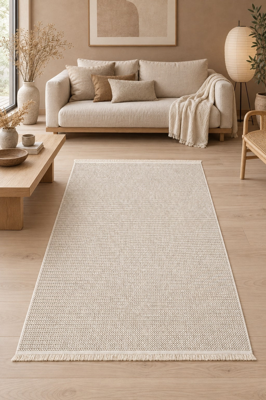 Plain Scandinavian Area Rug in a living room