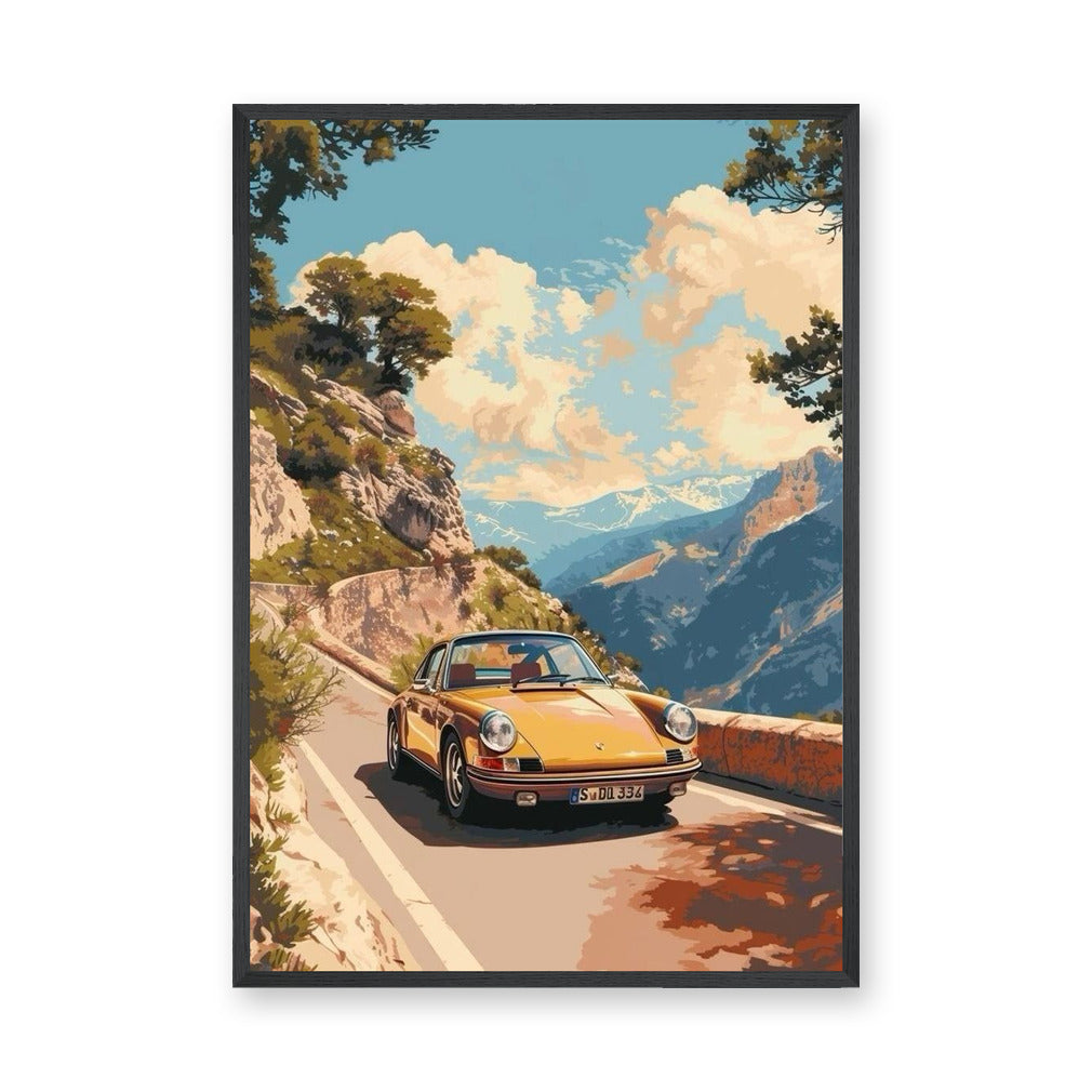 Porsche 911 Retro Wall Art – Orange Mountain Road Drive