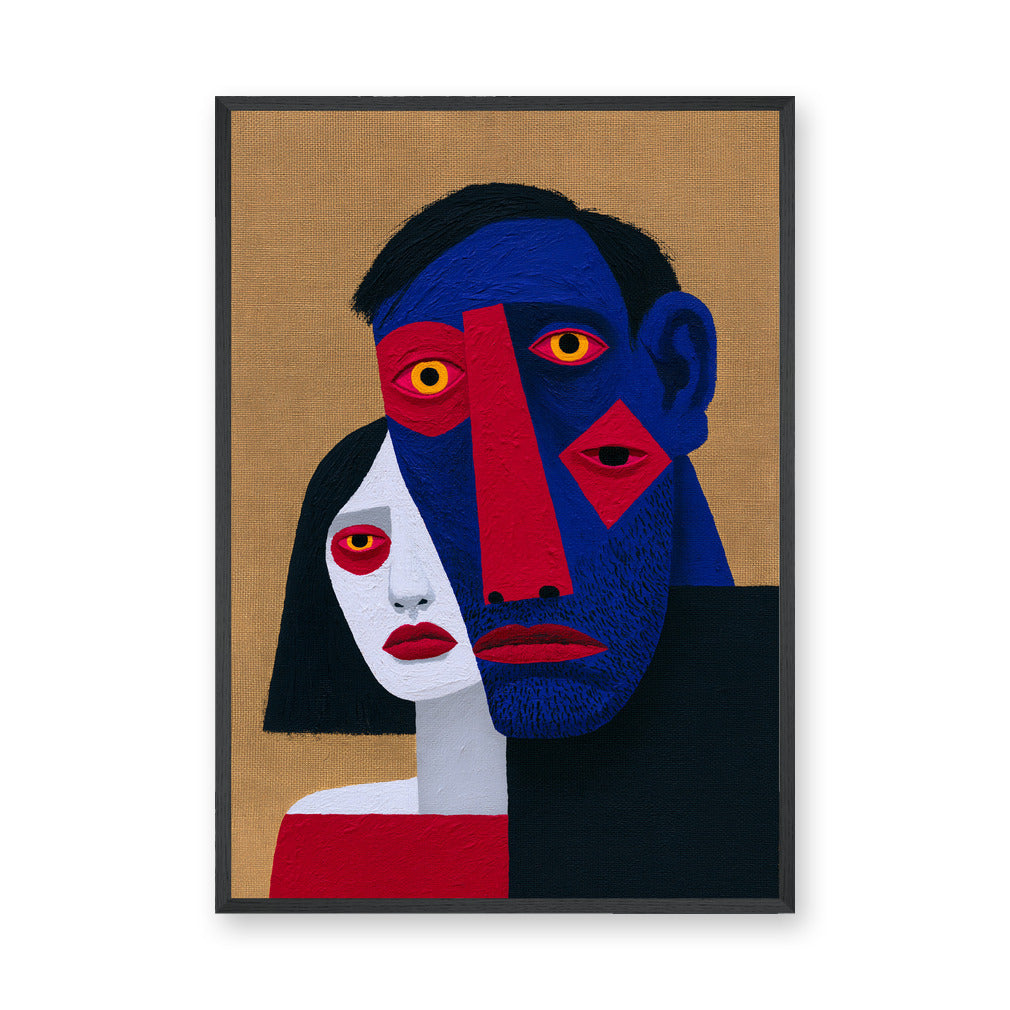 Portrait Abstract Cubist Wall Art – Bold Overlapping Couple Faces