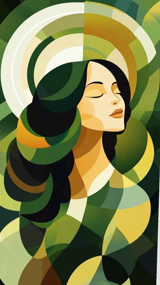 Portrait Abstract Geometric Wall Art – Serene Green Woman Print