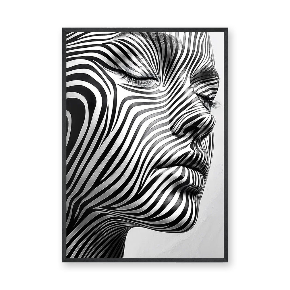 Portrait Modern Abstract Wall Art – Black White Striped Face Profile