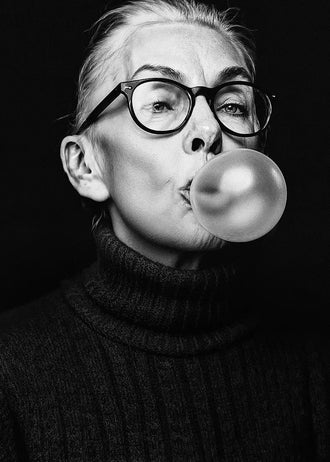 Portrait Photography Modern Wall Art – Black and White Bubble Gum Woman