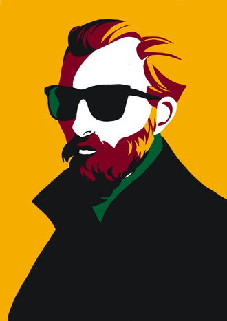 Portrait Pop-Art Wall Art – Bearded Man Sunglasses on Yellow