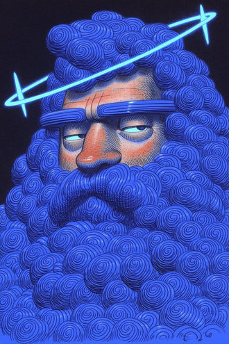 Portrait Surreal Pop-Art Wall Art – Blue Spiral Bearded Figure