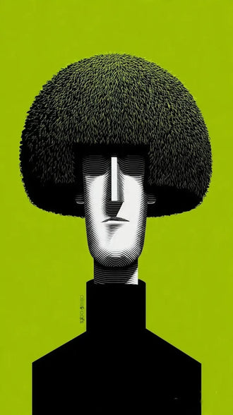 Portrait Surreal Wall Art – Mushroom Hair on Bright Green
