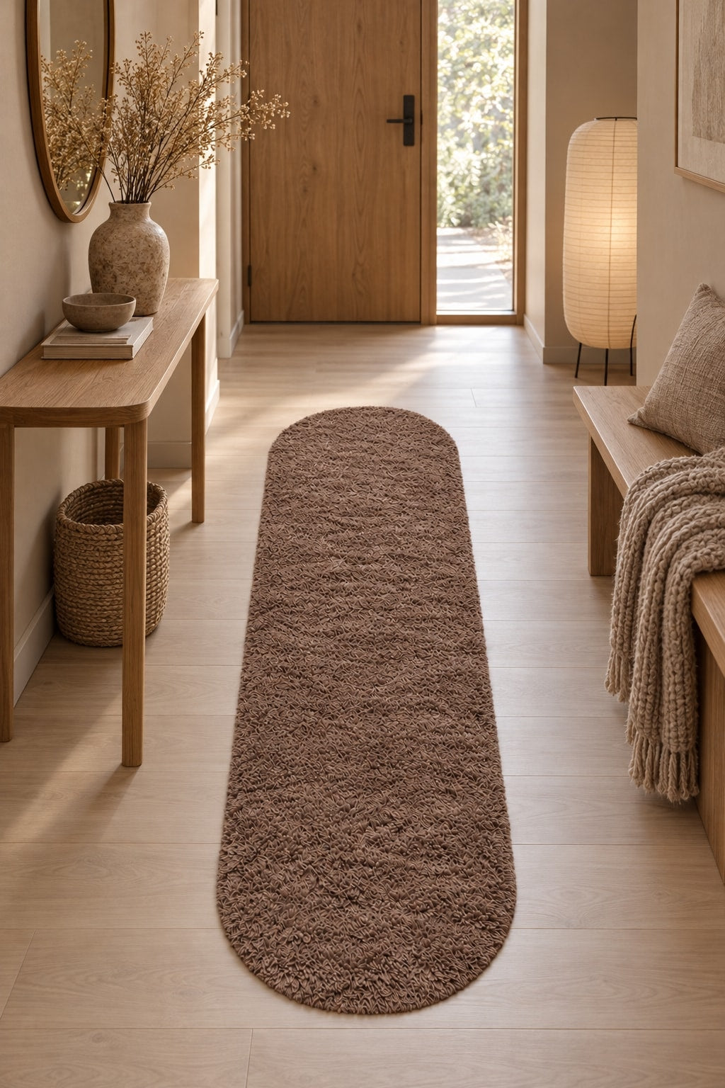 Puffy Plush Modern Oval Rug in a hallway