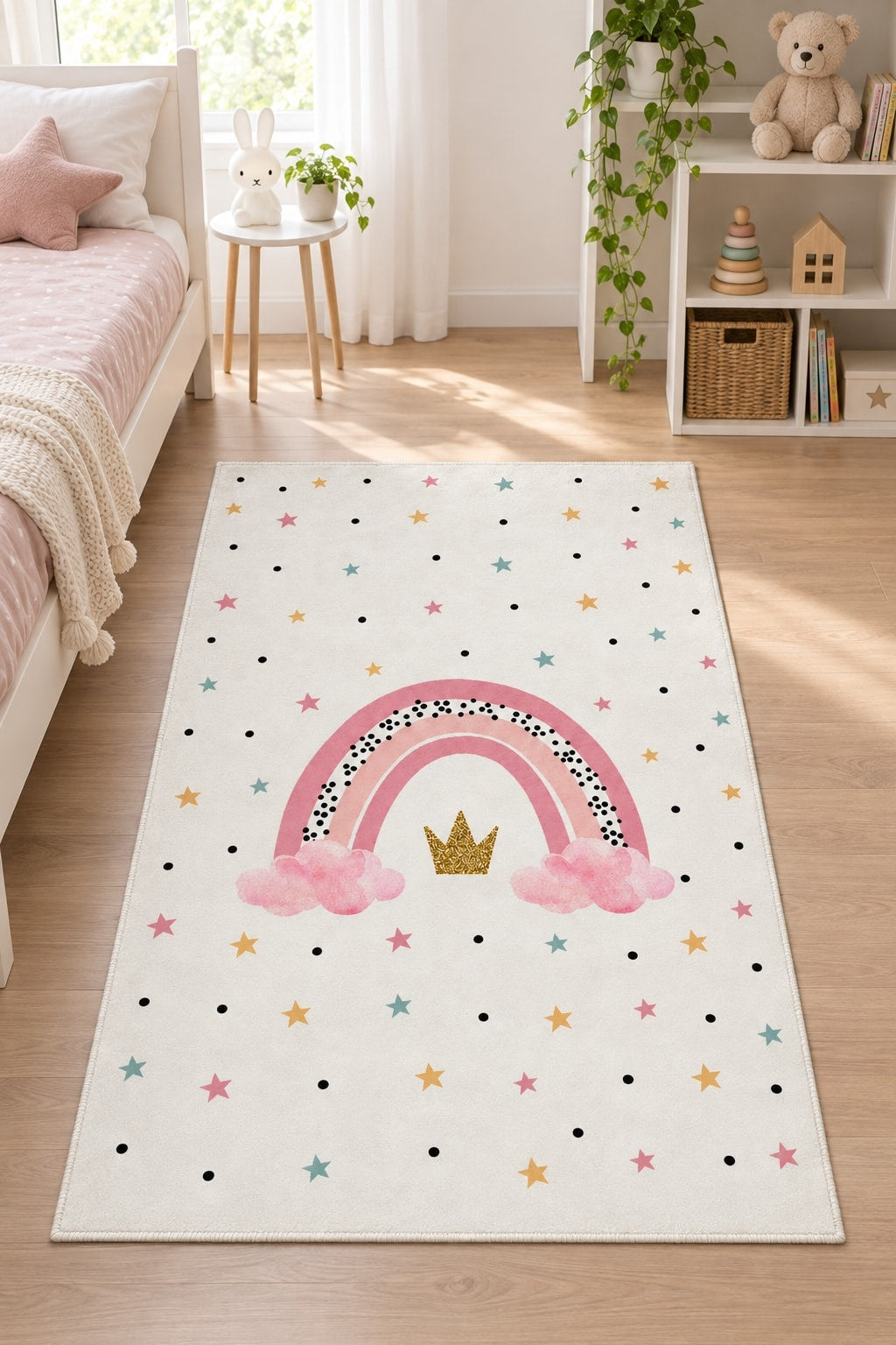 Rainbow Kids Area Rug in a nursery