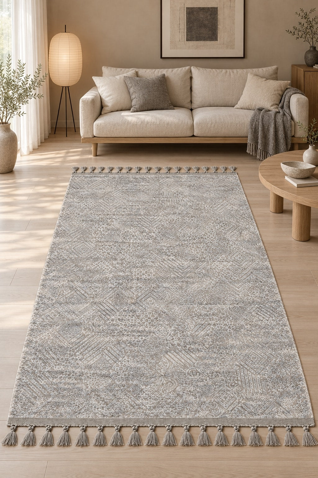 Raised Abstract Modern Area Rug – Gray in a living room
