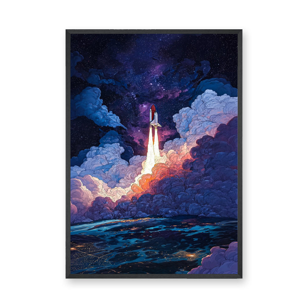 Rocket Launch Modern Wall Art – Colorful Galaxy Space Print