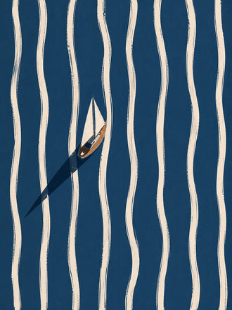 Sailboat on Blue Water Coastal Wall Art – Aerial Waves Print