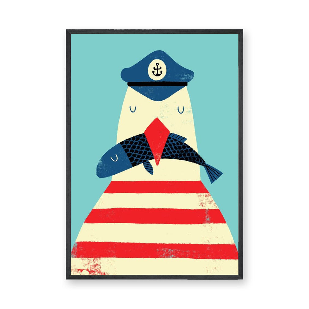 Sailor Bird Kids Wall Art – Whimsical Coastal Fish Illustration