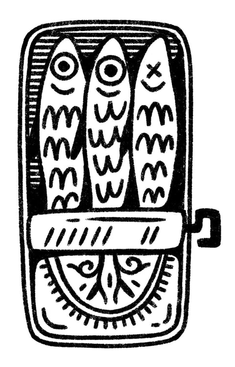 Sardine Tin Line Art Wall Art – Black-and-White Open Can Illustration