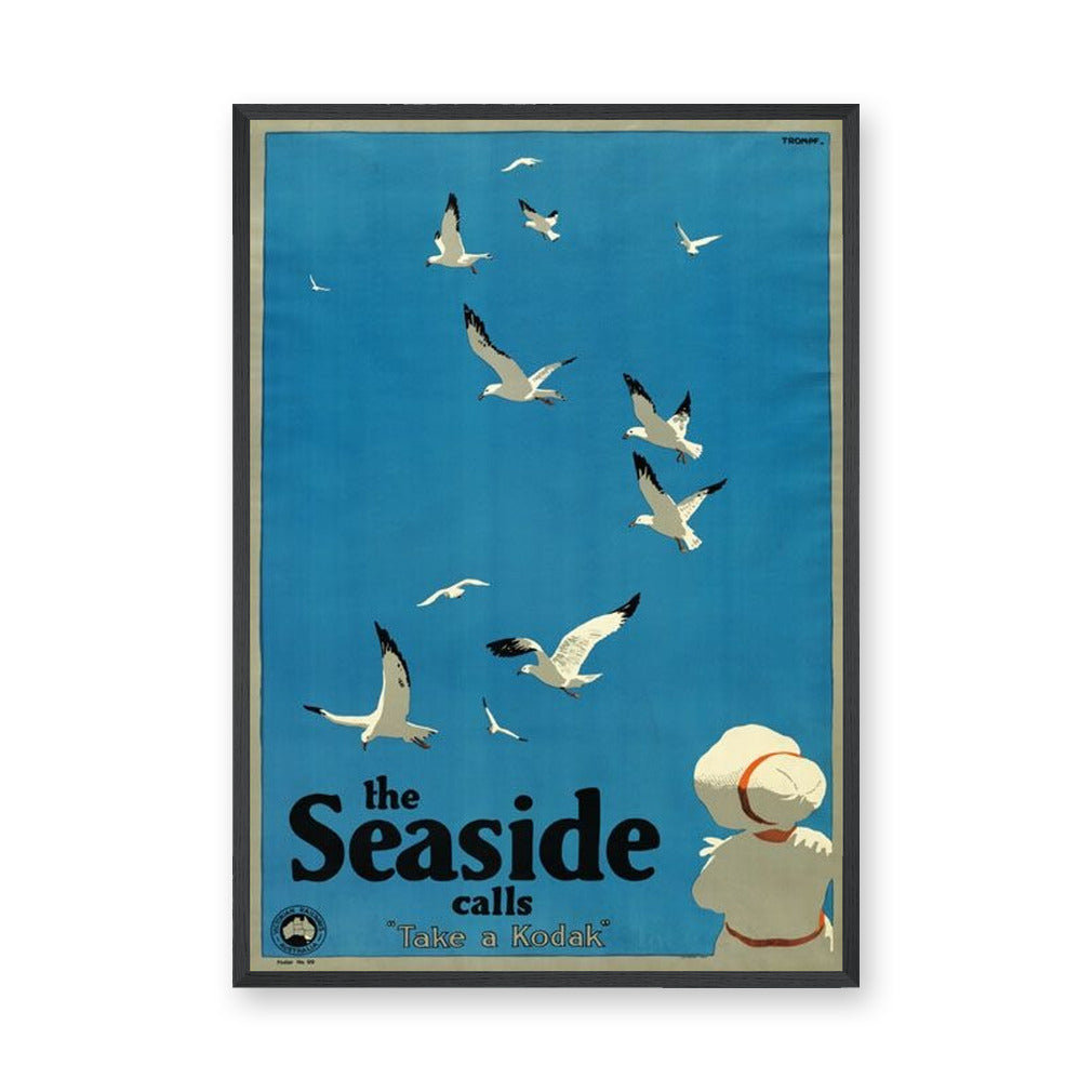 Seaside Kodak Vintage Wall Art – Coastal Gulls and Camera Typography