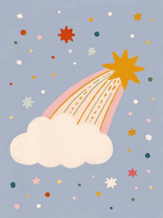 Shooting Star Cloud Kids Wall Art – Whimsical Pastel Sky Print