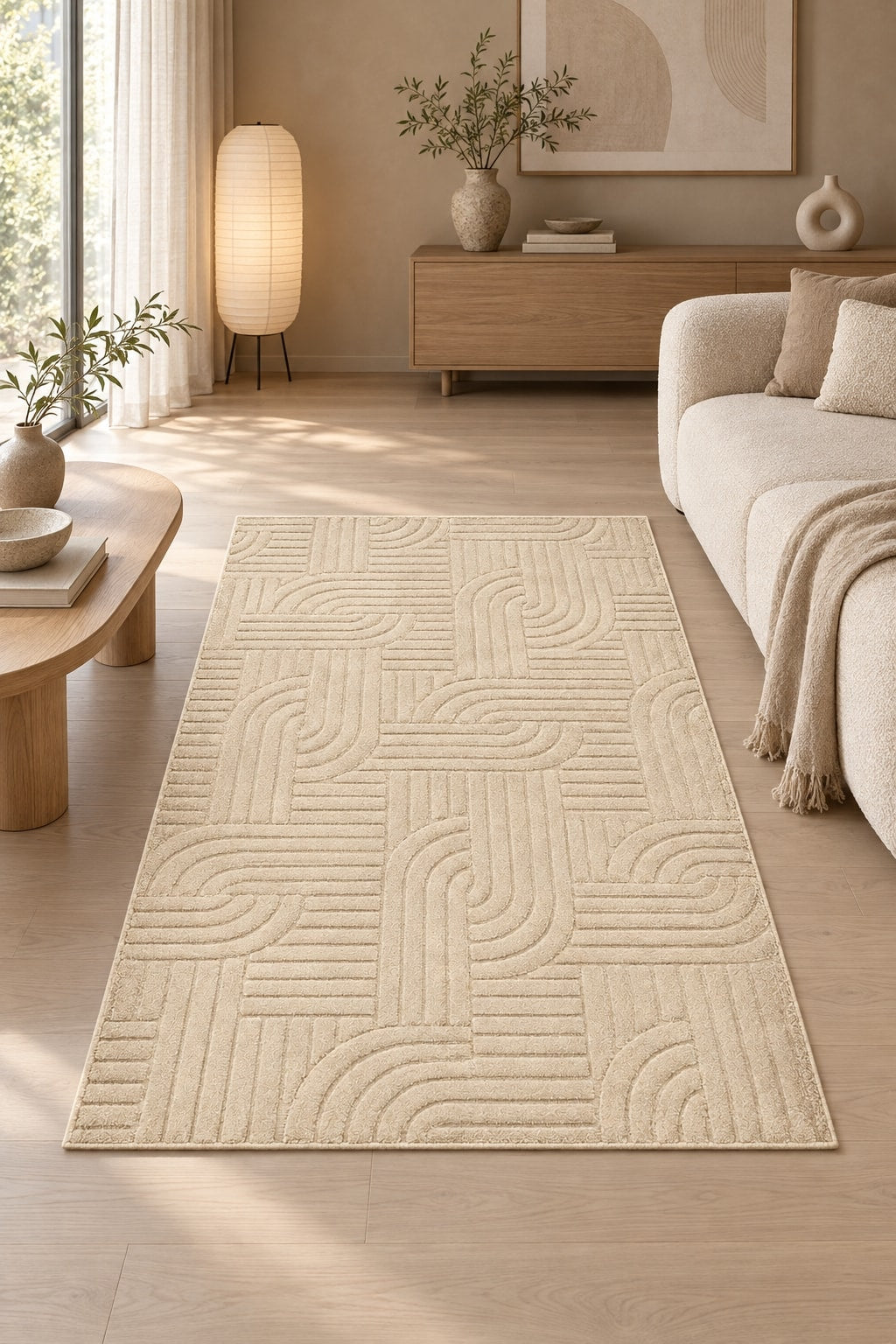 Siena Modern Plush Area Rug – Beige in a living room