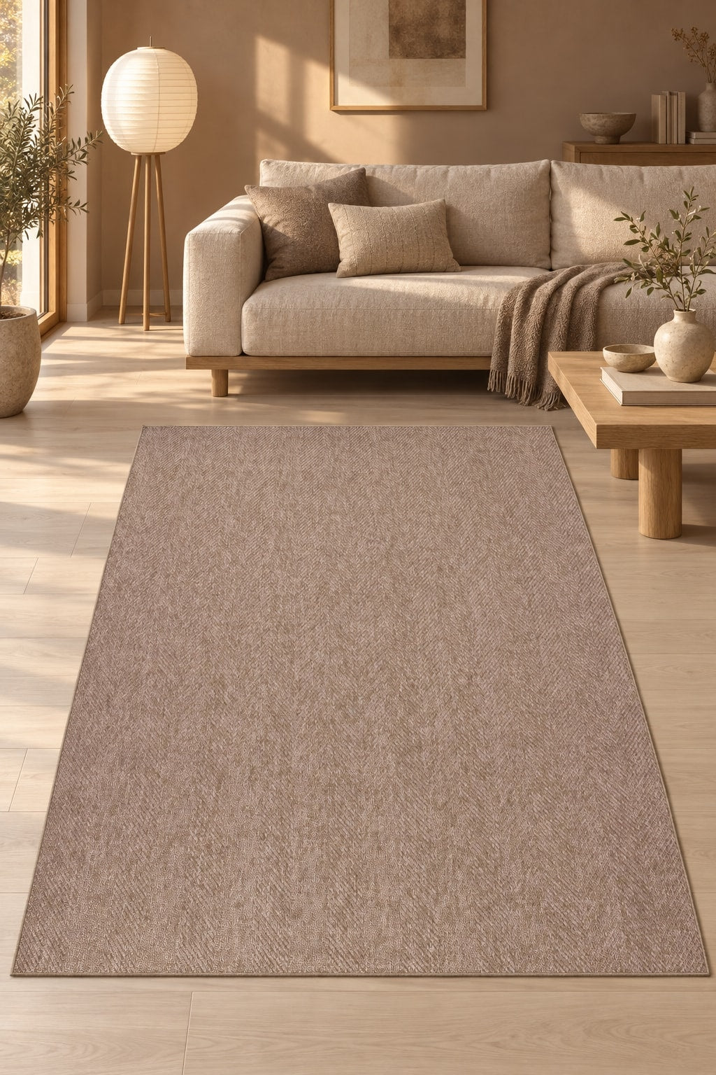 Sisal Look Modern Kitchen Rug – Beige in a living room