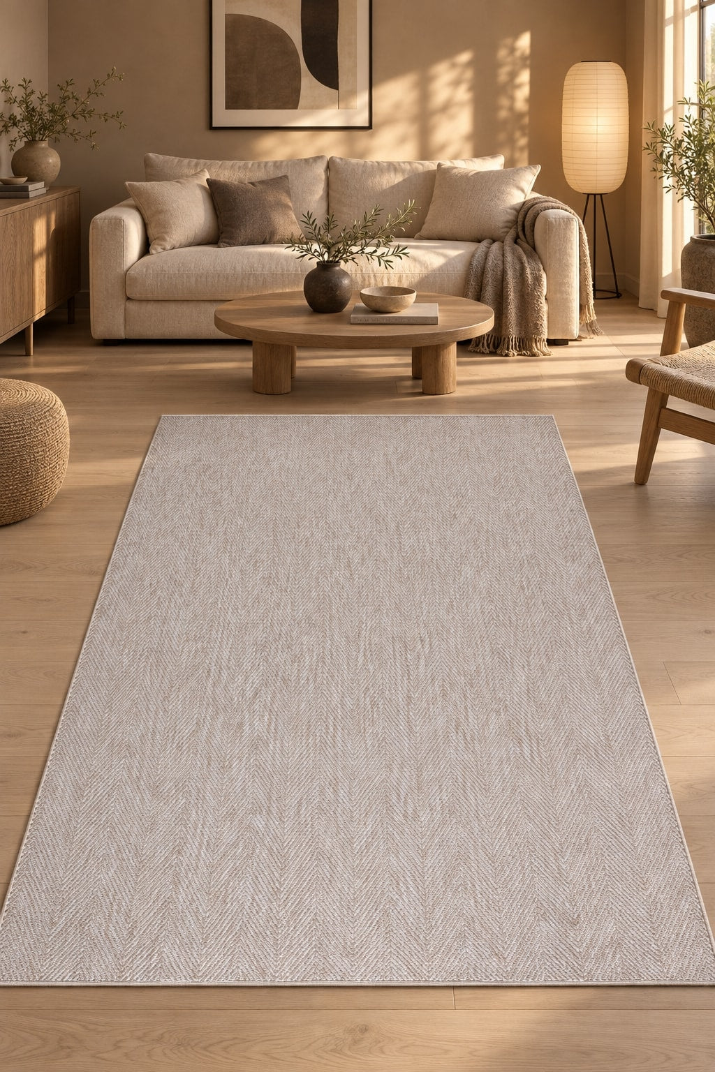 Sisal Look Modern Kitchen Rug – Cream in a living room