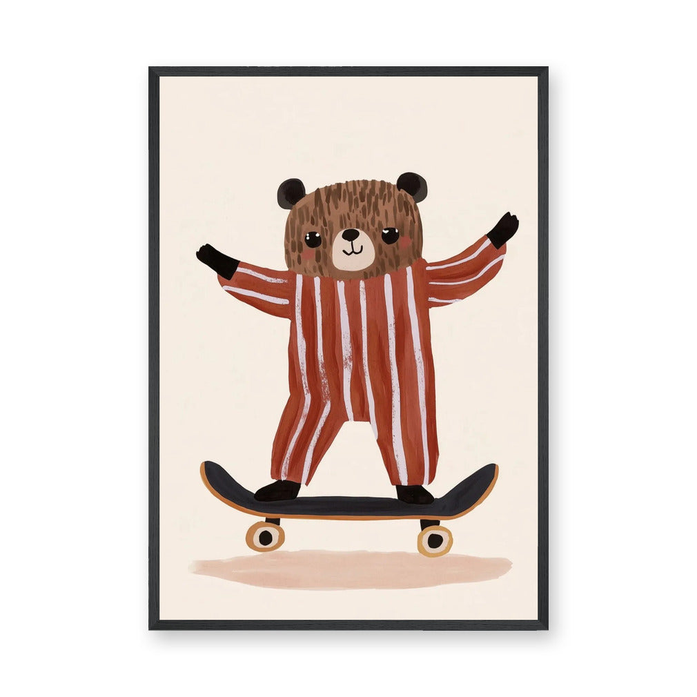 Skateboarding Bear Kids Wall Art – Cute Nursery Skateboard Print