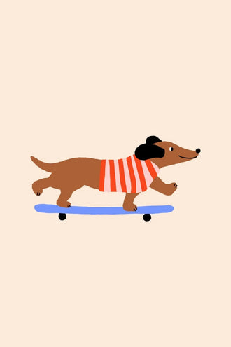 Skateboarding Dachshund Kids Wall Art – Playful Modern Dog Print