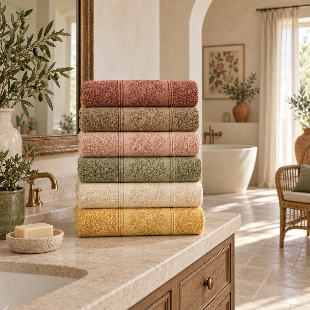 Solid Cotton Hand Towel Set of 6 in a bathroom