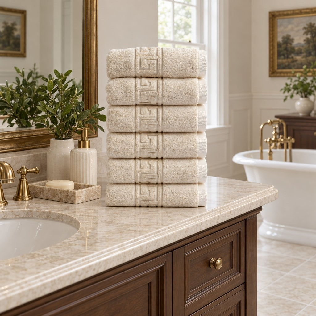 Solid Cotton Hand Towel Set of 6 – Cream in a bathroom