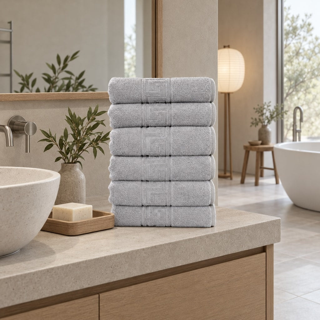 Solid Cotton Hand Towel Set of 6 – Gray in a bathroom
