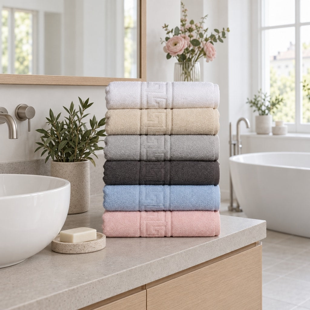 Solid Cotton Hand Towel Set of 6 – Multicolor in a bathroom