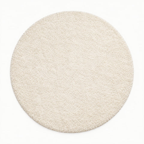 Solid Modern Round Plush Rug – Ecru