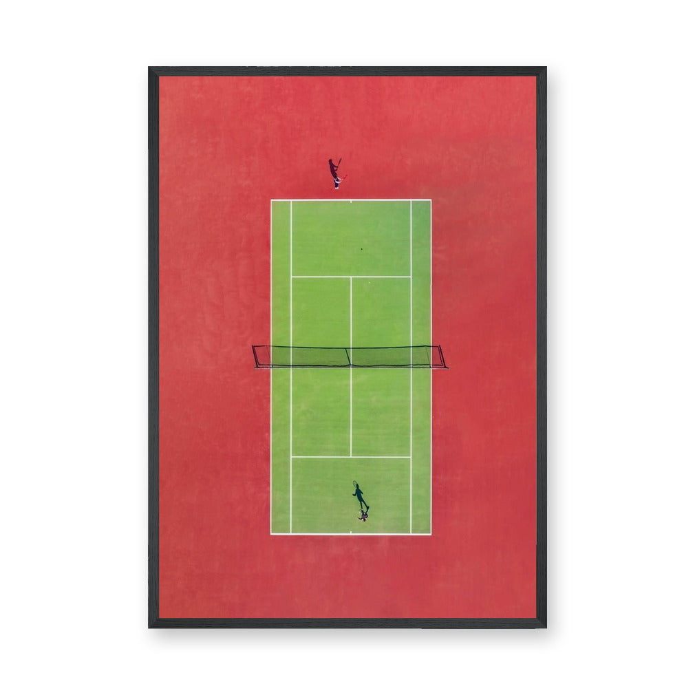 Sports Photography Minimalist Wall Art – Aerial Tennis Court in Red and Green