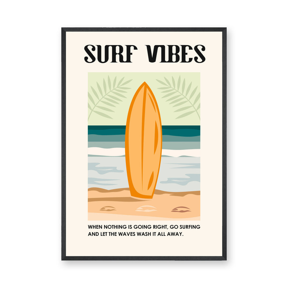 Surf Vibes Typography Coastal Wall Art – Retro Beach Quote Print