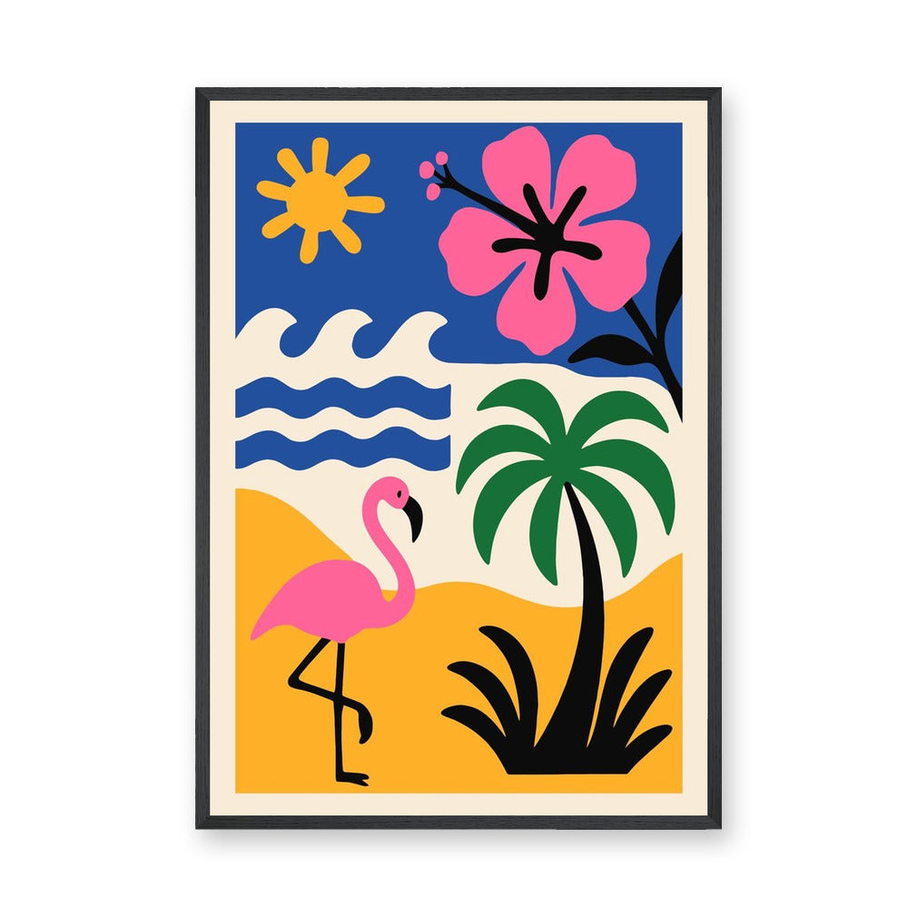 Tropical Flamingo Pop Art Wall Art – Modern Beach Scene Print