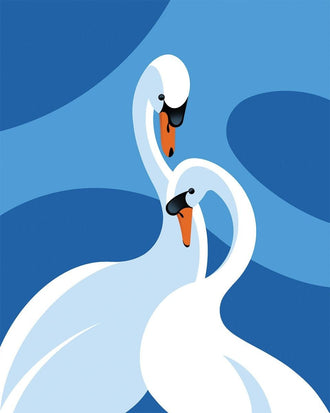 Two Swans Modern Wall Art – Blue Abstract Water-Inspired Print