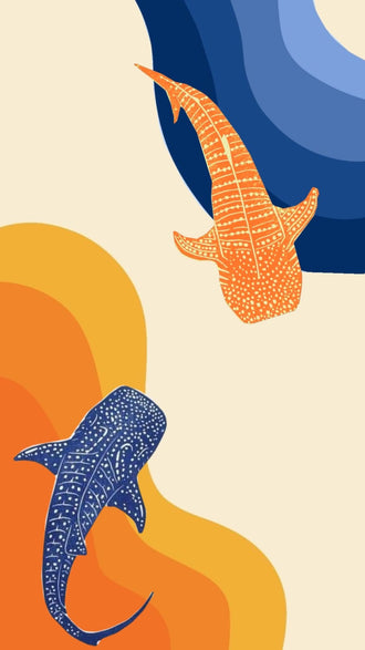 Whale Shark Abstract Coastal Wall Art – Blue Orange Ocean Print
