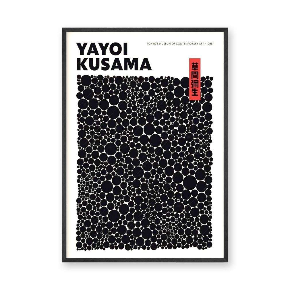 Yayoi Kusama Dots Typography Wall Art – Black Polka Dot Exhibition Print