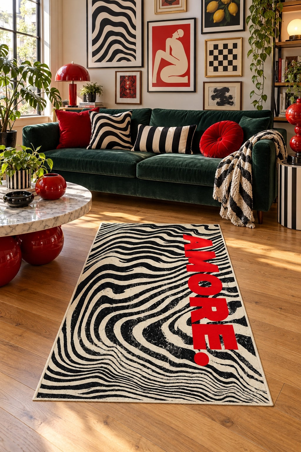Zebra Amore Modern Area Rug in a living room