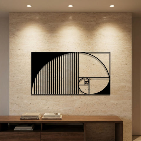 Golden Ratio Spiral Metal Wall Art – Geometric Wall Sculpture