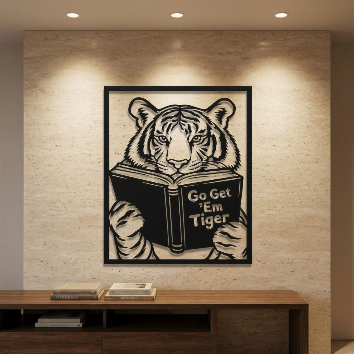 Tiger Reading a Book metal wall art – image 1