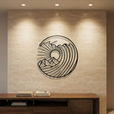 Mountain Sun and Waves Circle metal wall art – image 1