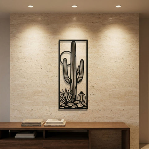 Saguaro Cactus Panel Metal Wall Art – Boho Botanical Wall Decor