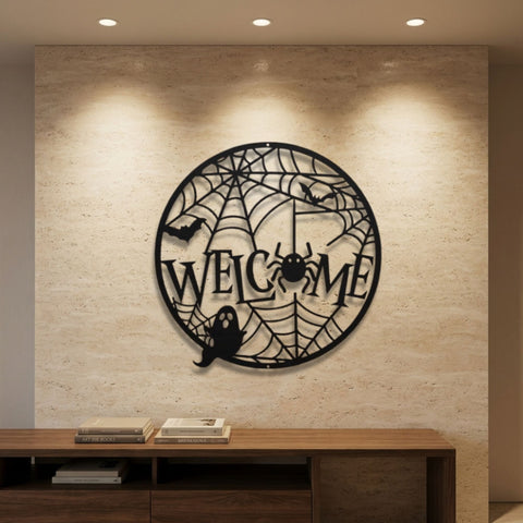 Halloween Welcome Wreath Metal Wall Art – Halloween Wall Decor